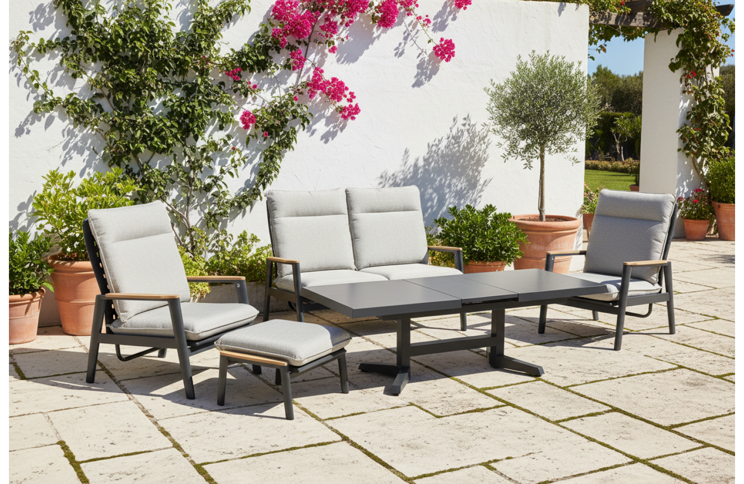 Footrest (with cushion) SKANDI ROPE SK 04GR / ANTHRACITE + ROPE