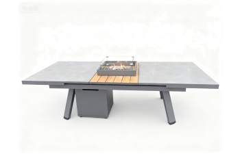 Extension dinning fireplace table (lounge) 180-240 (with glass) FUEGGO FG 01G / ANTHRACITE